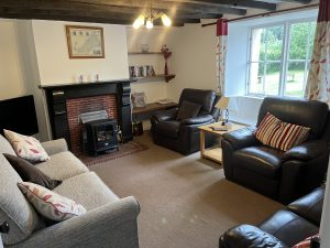 Lounge with open fire and sofa bed
